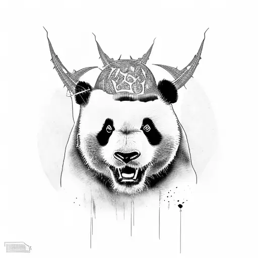panda head, triceratop head surrounded by bamboo tattoo design idea