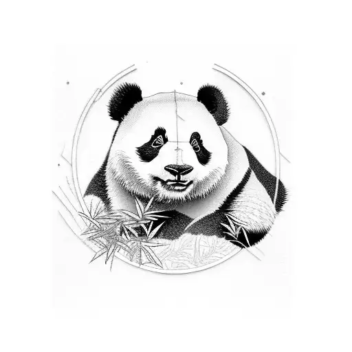 a panda and triceratop surrounded by bamboo tattoo design idea