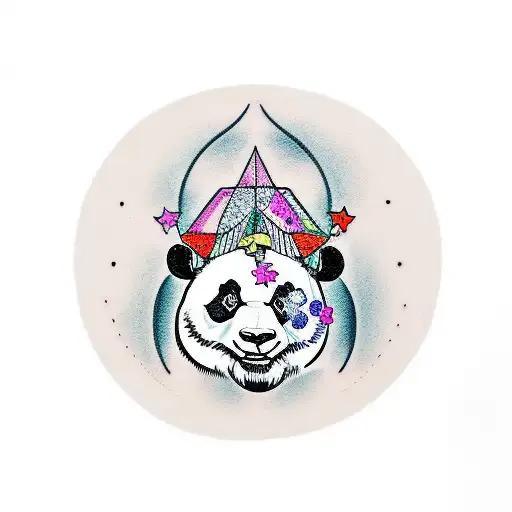 a panda and triceratop surrounded by bamboo tattoo design idea
