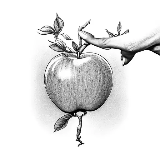 woman picking apple from tree tattoo design idea