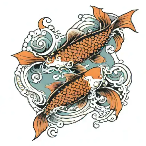 two koi fish swimming upstream tattoo design idea