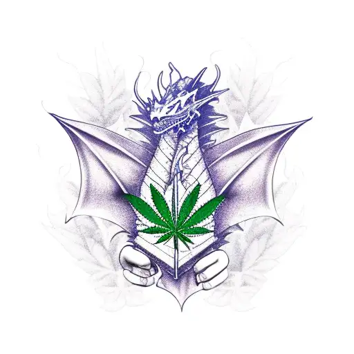 A dragon made of cannabis leaves breathing fire tattoo design idea