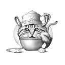 alice in wonderland, chesire cat, hatter, bread and butterfly, cards, teapot, pocketwatch tattoo design idea