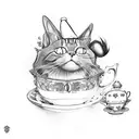 alice in wonderland, chesire cat, hatter, bread and butterfly, cards, teapot, pocketwatch tattoo design idea