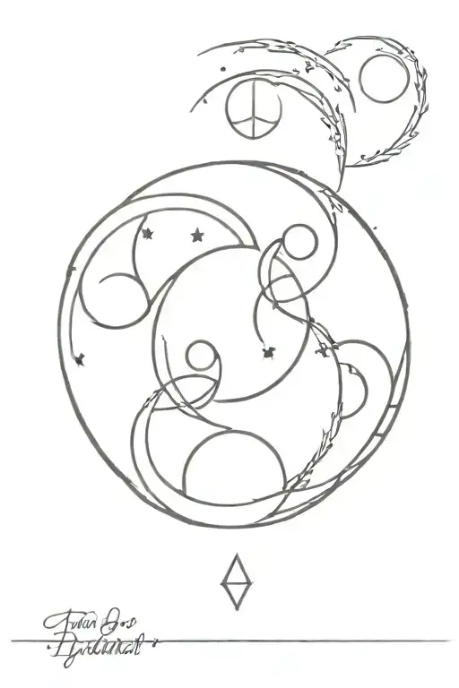 triple moon phase in a straight fire brand + skeleton key tattoo design idea