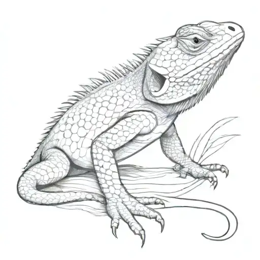 cartoon cute bearded dragon tongue coming tattoo design idea