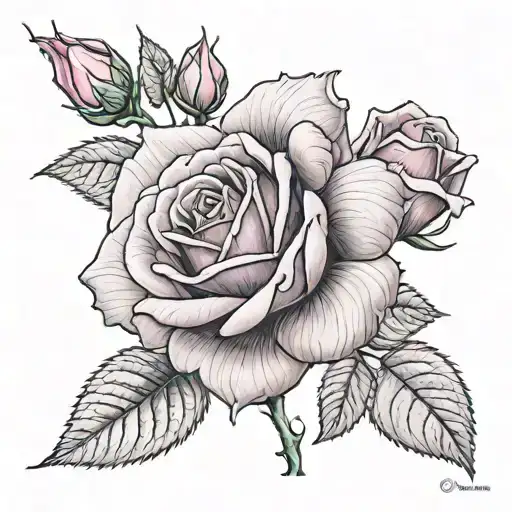 1  blooming roses pink one bud blooming flowers growing tattoo design idea