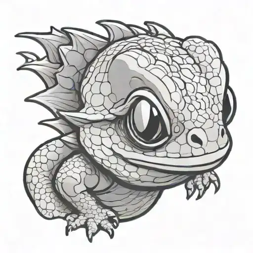 cartoon cute bearded dragon tongue coming out big eyes front profile with body tattoo design idea