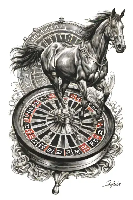 Race Horse roulette wheel casino tattoo design idea