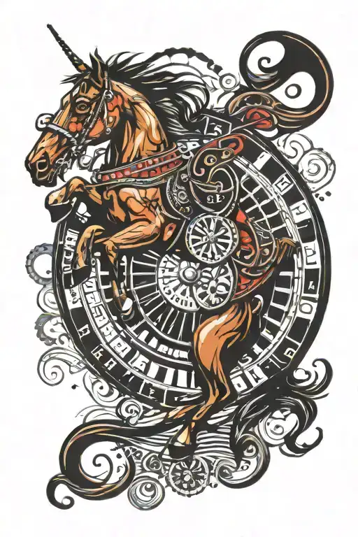 Race Horse roulette wheel casino tattoo design idea