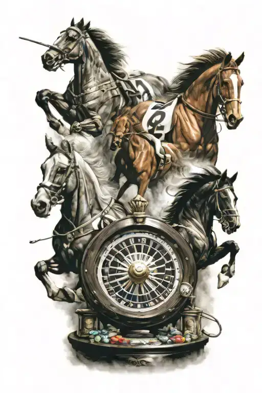 Race Horses, gambling, casino, slot machine, roulette wheel tattoo design idea