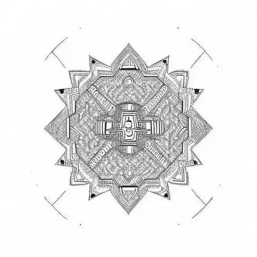 Mexican folk art inspired geometric patterns tattoo design idea