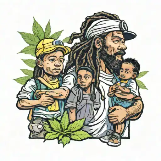 dominican construction worker with dread locks marijuana father and kids tattoo design idea