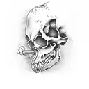 skeleton smoking on tombstone tattoo design idea