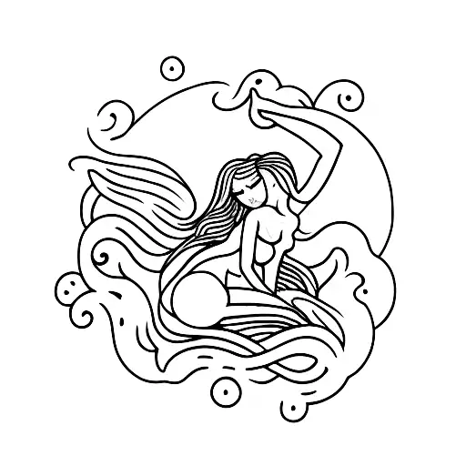 sexy siren sitting on rock lying on a mountain of skulls tattoo design idea