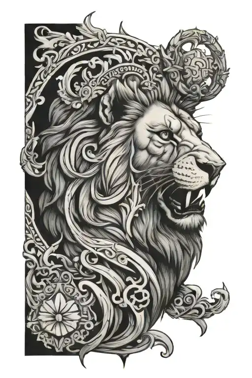 the great cyrus inspired with lion and cross surrounded tattoo design idea