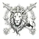 the great cyrus inspired with lion and cross tattoo design idea