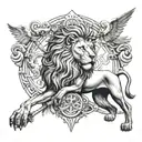 the great cyrus inspired with lion and cross tattoo design idea