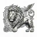 the great cyrus inspired with lion and cross tattoo design idea