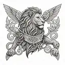 the great cyrus inspired with lion and cross tattoo design idea