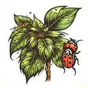 date palm sapling, rain and ladybug tattoo design idea