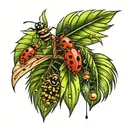date palm sapling, rain and ladybug tattoo design idea