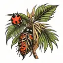 date palm sapling, rain and ladybug tattoo design idea