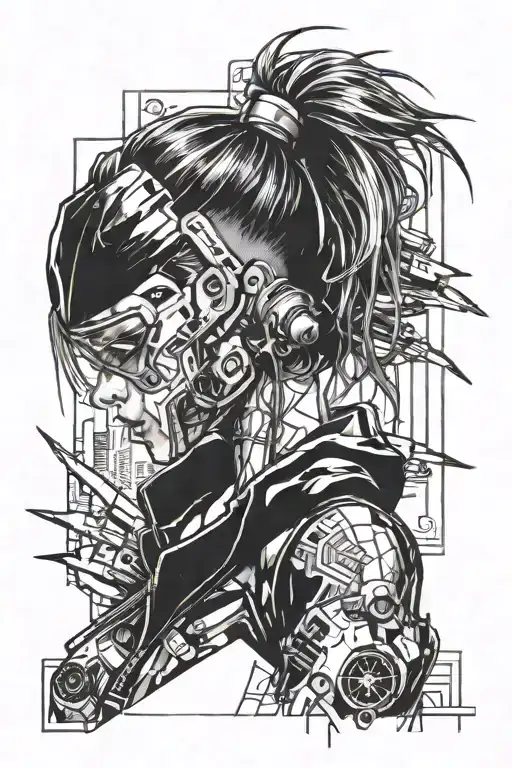 girl cyberpunk 2077 tattoo design idea