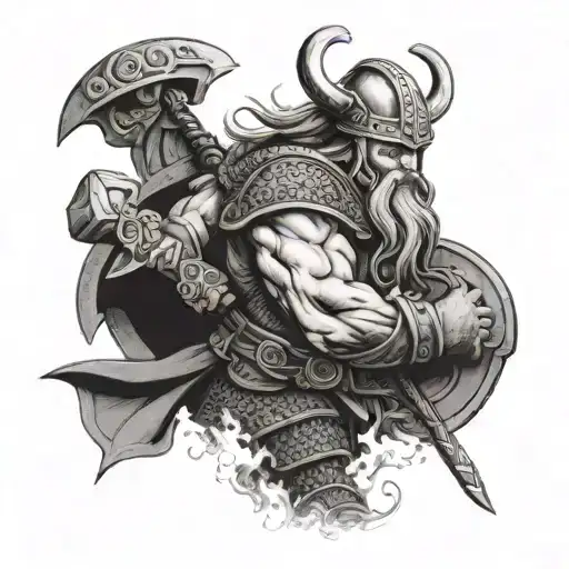 viking warrior wielding tattoo design idea