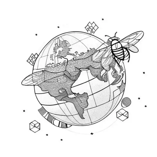 globe, bee, travel,  tattoo design idea