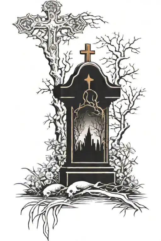 graveyard scene tattoo design idea