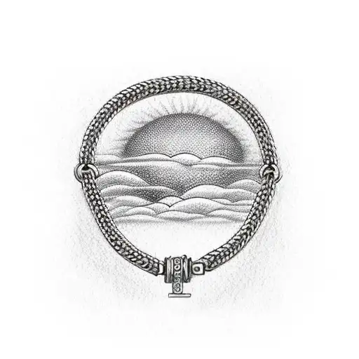 A chain link bracelet with a tiny sunrise charm tattoo design idea