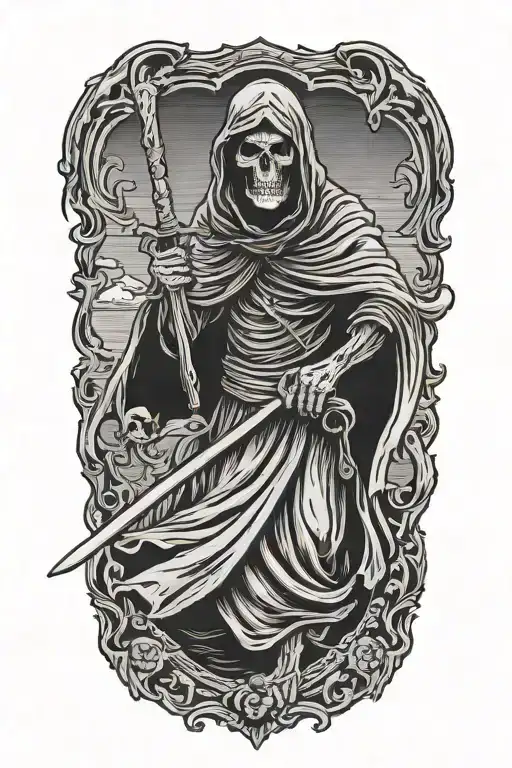 grim reaper standing proudly tattoo design idea