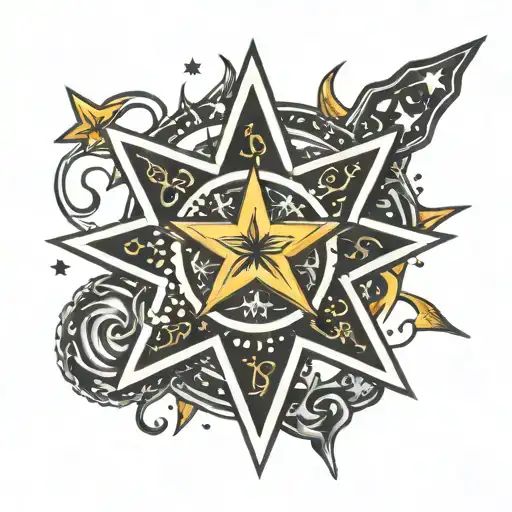 black star with the word bored in the middle of the star tattoo design idea