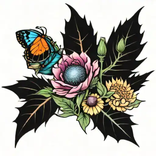 telescope and thistle intertwined tattoo design idea