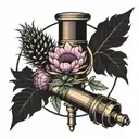 telescope and thistle intertwined tattoo design idea