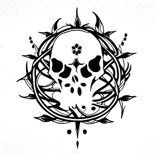 the flower of death with dragon and bones tattoo design idea