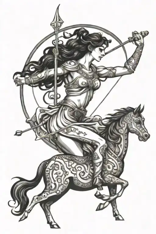 Sagittarius Centaur,Artemis, Goddess of the Hunt,Chiron, the Wise Centaur,Sagittarius Constellation,Greek Key Pattern tattoo design idea