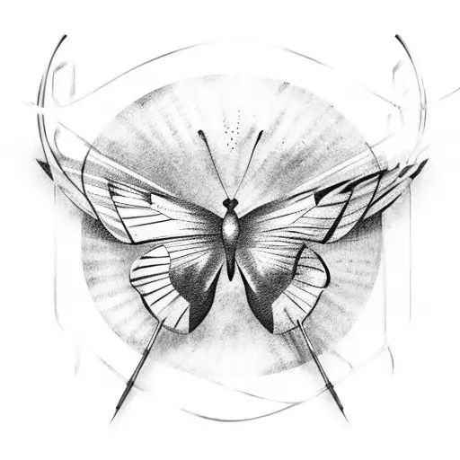 a butterfly hugging its wings around a fencing sword tattoo design idea
