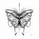 a butterfly hugging its wings around a fencing sword tattoo design idea