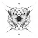 a butterfly hugging its wings around a fencing sword tattoo design idea