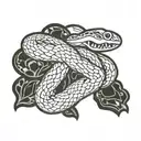 A tattoo design featuring a yo-yo intertwined with a snake, with a background inspired by Jamaican culture tattoo design idea