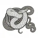 A tattoo design featuring a yo-yo intertwined with a snake, with a background inspired by Jamaican culture tattoo design idea