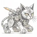 mechanical cat warrior tattoo design idea