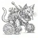 mechanical cat warrior tattoo design idea