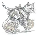mechanical cat warrior tattoo design idea