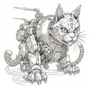mechanical cat warrior tattoo design idea