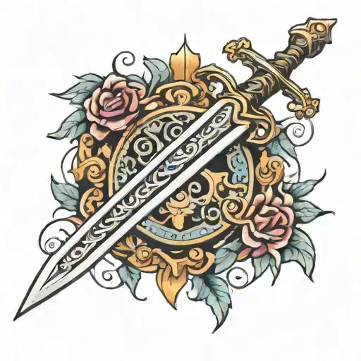 resplendent excalibur sword tattoo design idea