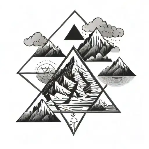 A sleek and modern geometric design incorporating symbols of success and ambition, such as a ladder or a mountain peak tattoo design idea