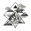 A sleek and modern geometric design incorporating symbols of success and ambition, such as a ladder or a mountain peak tattoo design idea